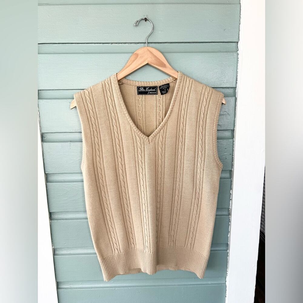 Vintage cable knit sweater vest neutral eclectic grandpa light academia unisex M